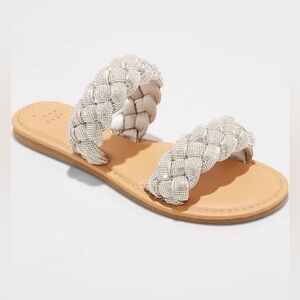 A New Day Women's Lucy Braided Rhinestone Slide Sandals